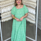 Gingham Off The Shoulder Maxi Dress - Green