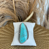 Short Teardrop Light Turquoise Adjustable Ring