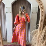 Violette Maxi Dress - Orange + Pink Gingham