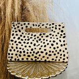 Mia Cowhide Clutch Bag - Black Modern Spotted Dots