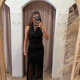Tuxedo Fringe Black Dress