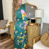 Painted Petals Floral Smocked Midi Dress - Emerald