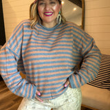 Piper Pullover - Pink + Blue Stripes