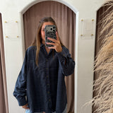 Subtle Plaid Oversized Button Up - Navy
