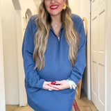 Scuba Long Sleeve Mini Dress - Dusty Navy