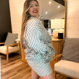 The Weekend Button Up Set - Navy Stripes