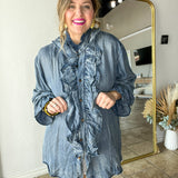 Romance Ruffle Blouse Top - Denim