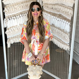 Palmtini Peach Floral Resort Shirt Romper