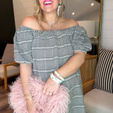 Gingham Off The Shoulder Maxi Dress - Black