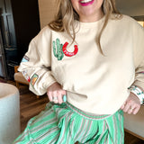 {Daydreamer} Western Patches Oversized Crew Sweatshirt