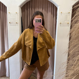 Carmel Latte Suede Bomber Jacket