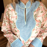 Western Floral Color Block Dress - Denim + Pink
