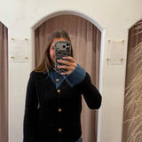 Daring Denim Black Sweater Cardigan