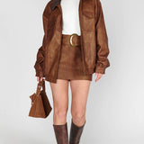 {MUMU} Maverick Bomber Jacket - Chestnut Brown Faux Leather