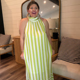 Limoncello Striped Halter Maxi Dress