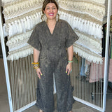 Free Style Mineral Wash Jumpsuit - Ash Black
