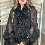 Juliet Long Sleeve Ruffle Blouse - Black