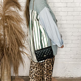 Mixed media Green Striped Button Down