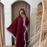 High Stakes Feather Maxi Kimono Dress - Burgundy