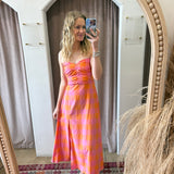 Violette Maxi Dress - Orange + Pink Gingham