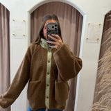 Teddy Sherpa Reversible Gingham Jacket - Green