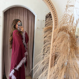 High Stakes Feather Maxi Kimono Dress - Burgundy