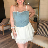 Geneva Mini Romper Dress - Light Indigo Cream Voile