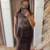 Made To Mesh Sequin Top - Brown