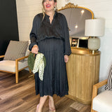 Queen of Spades Black Pleated Midi Dress