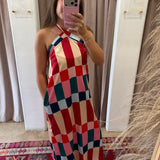 Peppermint Checkered Maxi Halter Dress