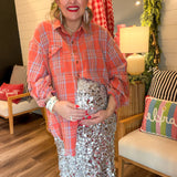 Coral Blue Oversized Plaid Top