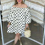 Mini Dots Pockets Mini Dress - Cream