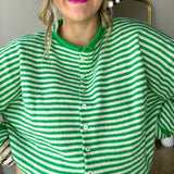 The Piper Cardigan - Mini Stripe Green