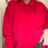Oversized Polo Collared Pullover - Red