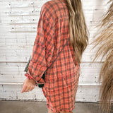Coral Red Oversized Plaid Top