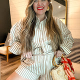 The Weekend Button Up Set - Taupe Stripes
