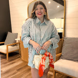 The Weekend Button Up Set - Navy Stripes