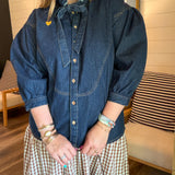 Denim Bow Blouse Top