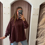 Subtle Plaid Oversized Button Up - Wine