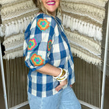 Clover Lane Embroidered Check Top