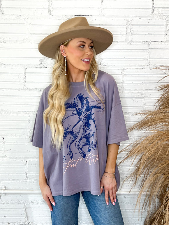 Cowboy Rodeo Fort Worth Oversized Tee - Lavender