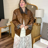 {MUMU} Maverick Bomber Jacket - Chestnut Brown Faux Leather