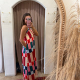 Peppermint Checkered Maxi Halter Dress
