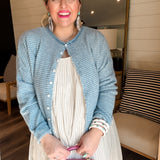 Piper Cardigan - Dusty Blue Pinstripe