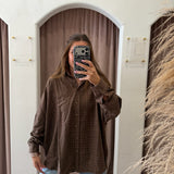 Subtle Plaid Oversized Button Up - Brown