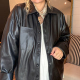 Lincoln Shirt Jacket - Black Faux Leather