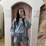 On Repeat Fleece Stripe Shorts - Blue + White