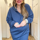 Scuba Long Sleeve Mini Dress - Dusty Navy