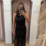 Tuxedo Fringe Black Dress