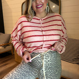 Piper Cardigan - Strawberry Pink + Red Stripes